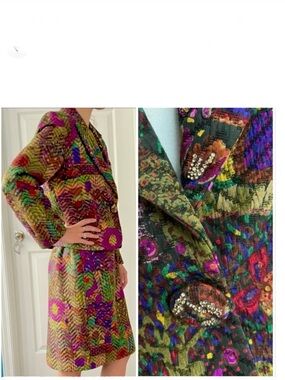 Écaille Paris Couture Multicoloured Wool–Silk Jacquard Suit, Embellished Vintage